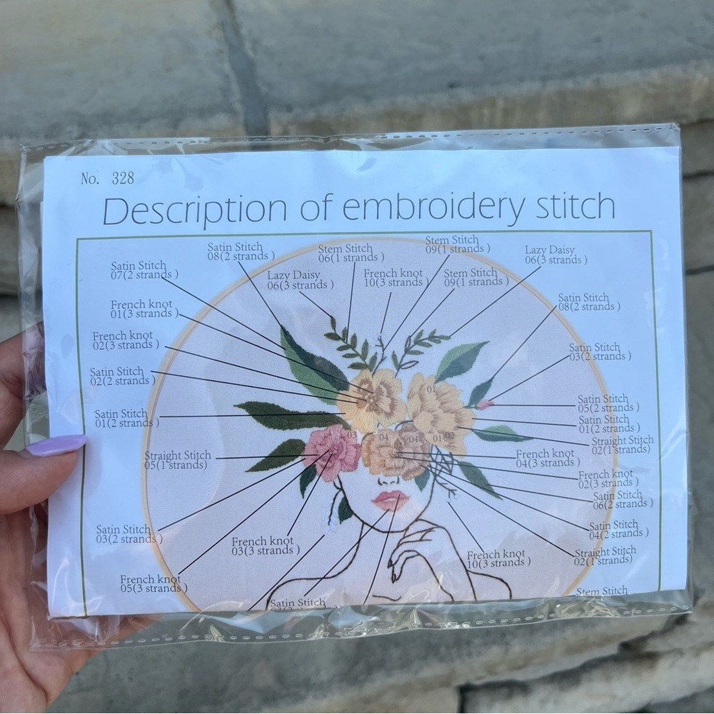 Female face with flower wrest embroidery kit